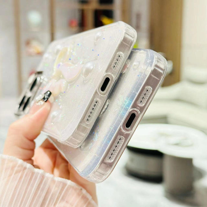 For Iphone 15 3D Bow Pearl Love Flower Tpu Phone Case