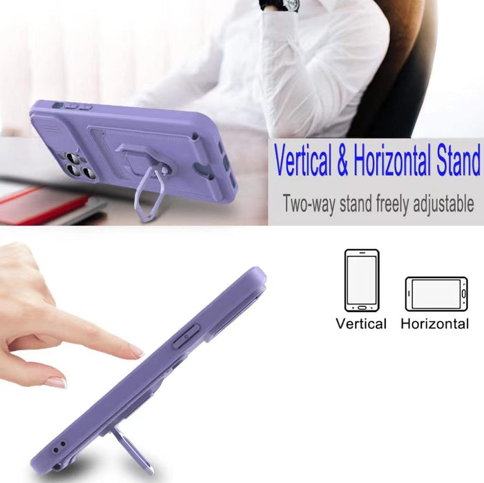 For Iphone 15 Sliding Camshield Magnetic Card Holder Silicone Phone Case With Lanyard Black