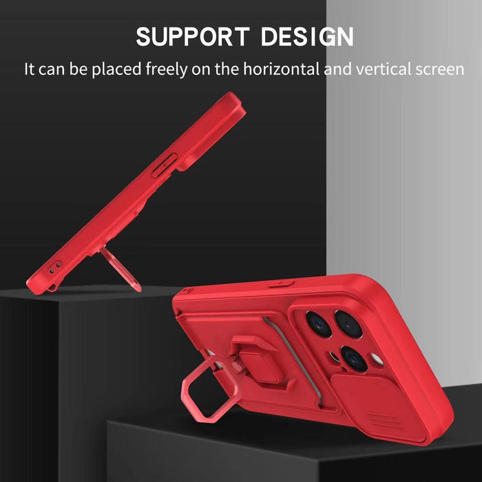 For Iphone 15 Sliding Camshield Magnetic Card Holder Silicone Phone Case Black