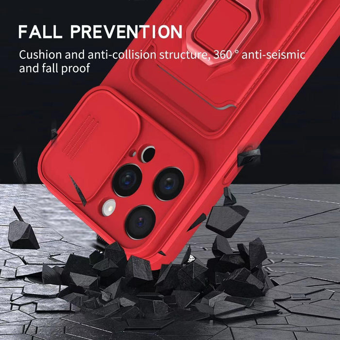 For Iphone 15 Sliding Camshield Magnetic Card Holder Silicone Phone Case Black