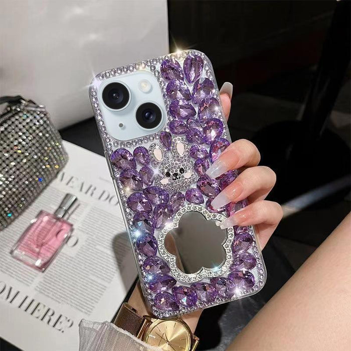 For Iphone 15 Diamond Mirror Bunny Handmade Pc Phone Case