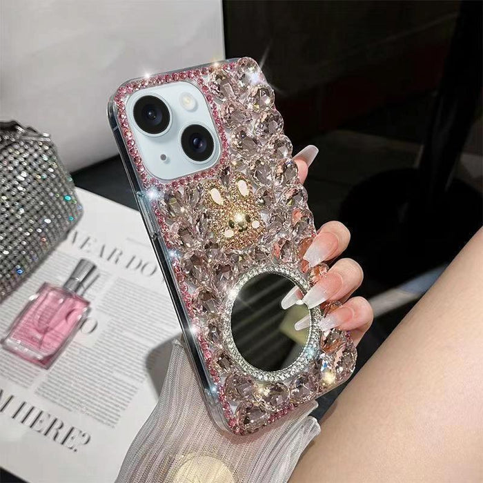 For Iphone 15 Diamond Mirror Bunny Handmade Pc Phone Case