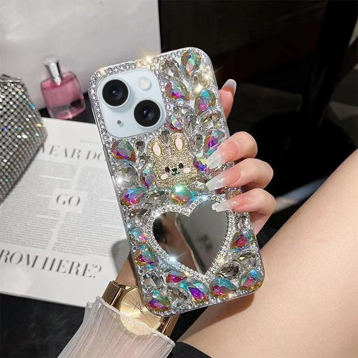 For Iphone 15 Diamond Mirror Bunny Handmade Pc Phone Case