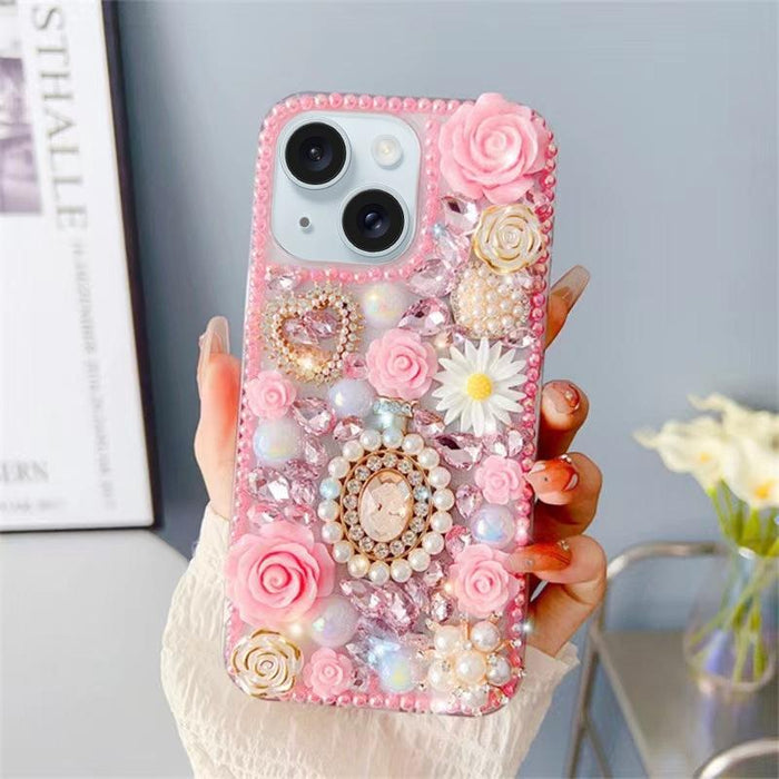 For Iphone 15 Diamond Inlaid Rose Pc Phone Case