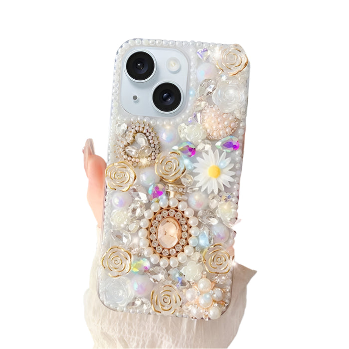 For Iphone 15 Diamond Inlaid Rose Pc Phone Case