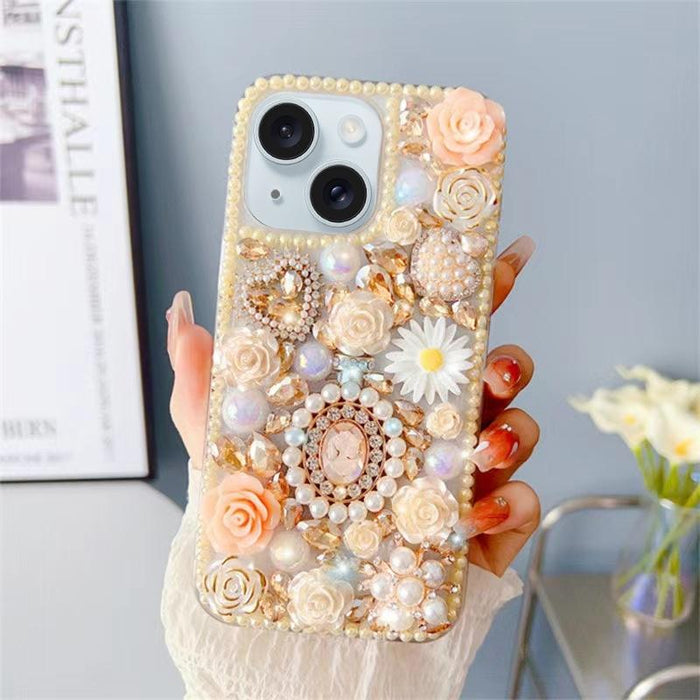 For Iphone 15 Diamond Inlaid Rose Pc Phone Case
