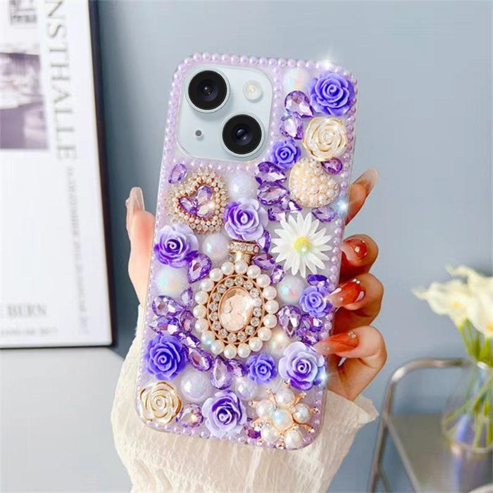For Iphone 15 Diamond Inlaid Rose Pc Phone Case