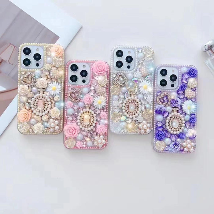 For Iphone 15 Diamond Inlaid Rose Pc Phone Case