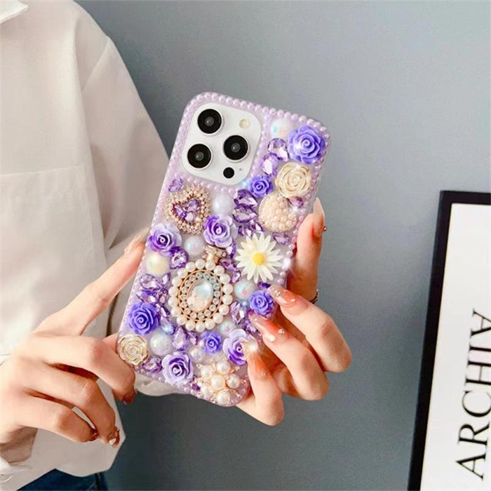 For Iphone 15 Diamond Inlaid Rose Pc Phone Case
