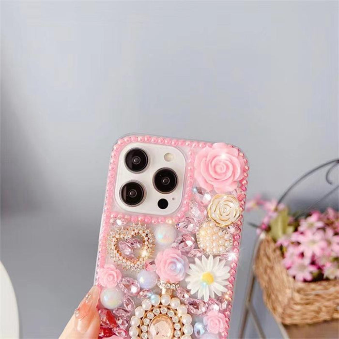 For Iphone 15 Diamond Inlaid Rose Pc Phone Case