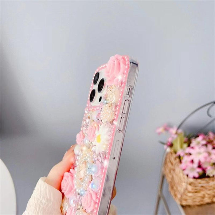 For Iphone 15 Diamond Inlaid Rose Pc Phone Case