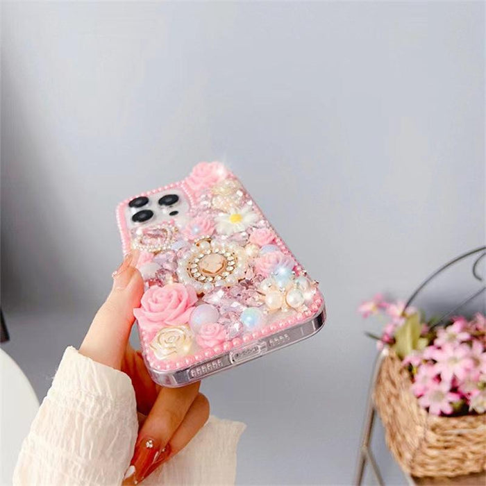 For Iphone 15 Diamond Inlaid Rose Pc Phone Case