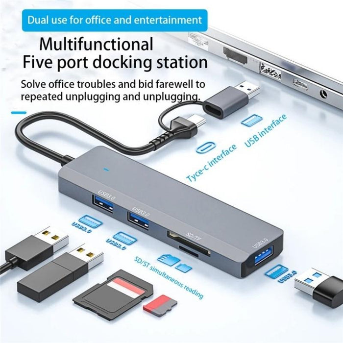 2-In-1 Type-C + Usb Hub With 3 Usb 3.0 + Sd / Tf Slots