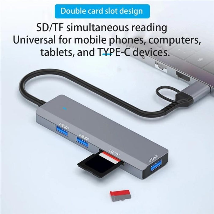 2-In-1 Type-C + Usb Hub With 3 Usb 3.0 + Sd / Tf Slots