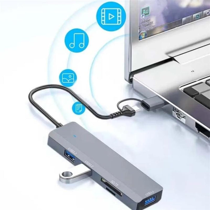 2-In-1 Type-C + Usb Hub With 3 Usb 3.0 + Sd / Tf Slots