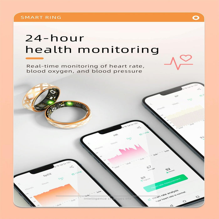 Smart Ring R10M Size 7 Heart Rate Blood Oxygen Sleep Monitoring Sports Modes Rose Gold