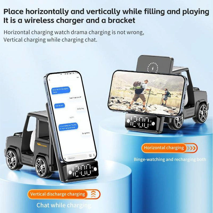 6 In 1 Car Shape Speaker With Clock & Wireless Charger