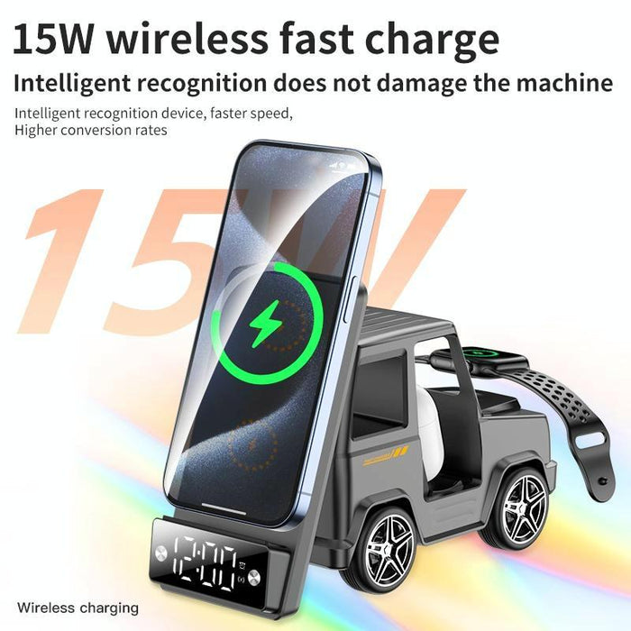 6 In 1 Car Shape Speaker With Clock & Wireless Charger