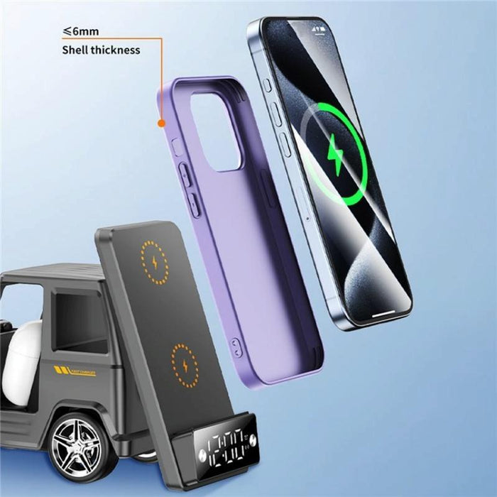 6 In 1 Car Shape Speaker With Clock & Wireless Charger