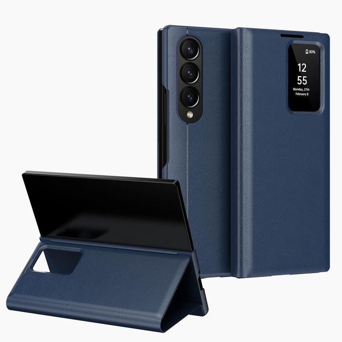 For Samsung Galaxy Z Fold7 5G Leather Phone Case With Smart View Window & Card Slot