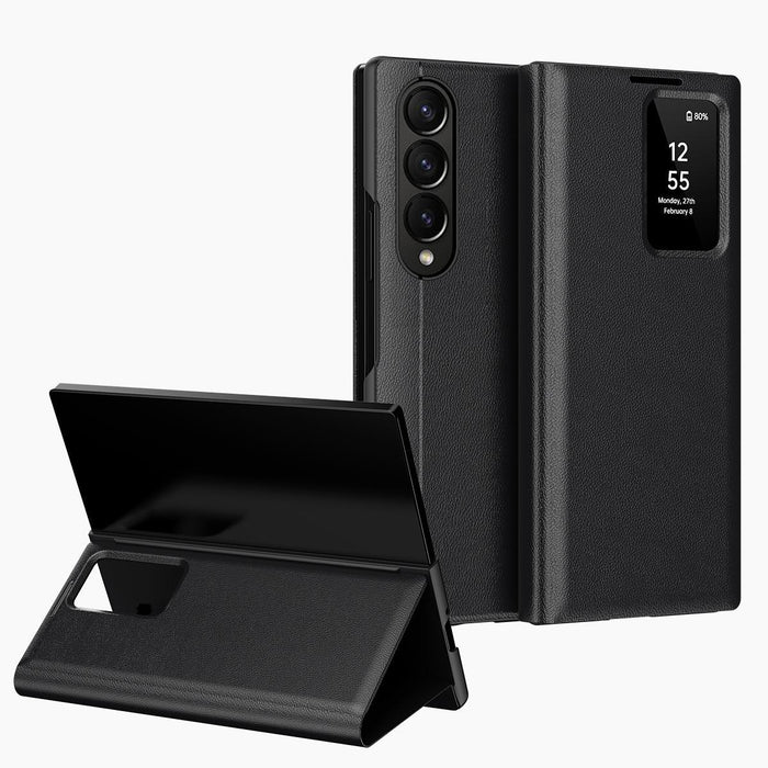 For Samsung Galaxy Z Fold7 5G Leather Phone Case With Smart View Window & Card Slot