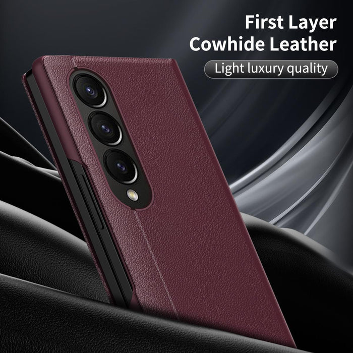 For Samsung Galaxy Z Fold7 5G Leather Phone Case With Smart View Window & Card Slot