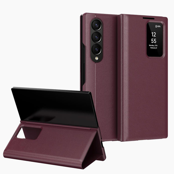 For Samsung Galaxy Z Fold7 5G Leather Phone Case With Smart View Window & Card Slot