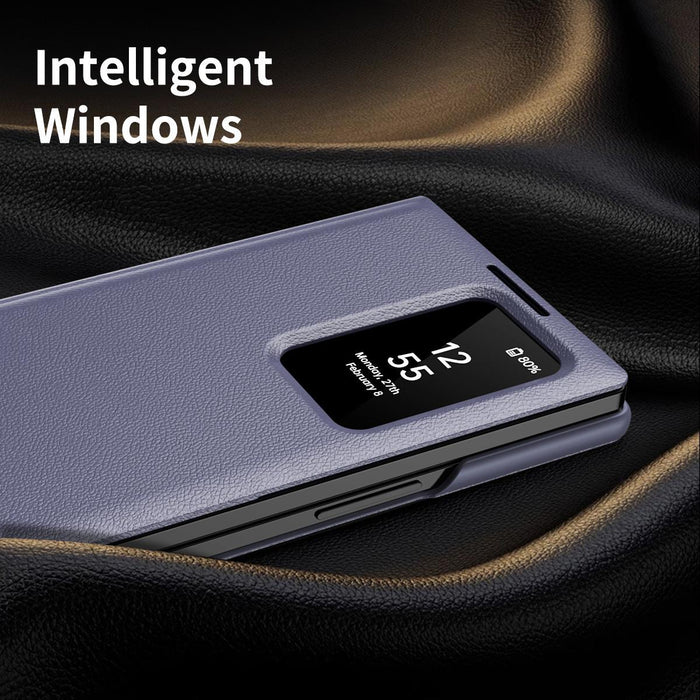 For Samsung Galaxy Z Fold7 5G Leather Phone Case With Smart View Window & Card Slot