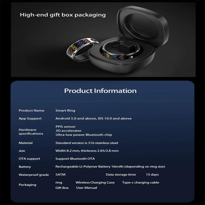 Smart Ring Heart Rate Blood Oxygen Sleep Sports Size 9