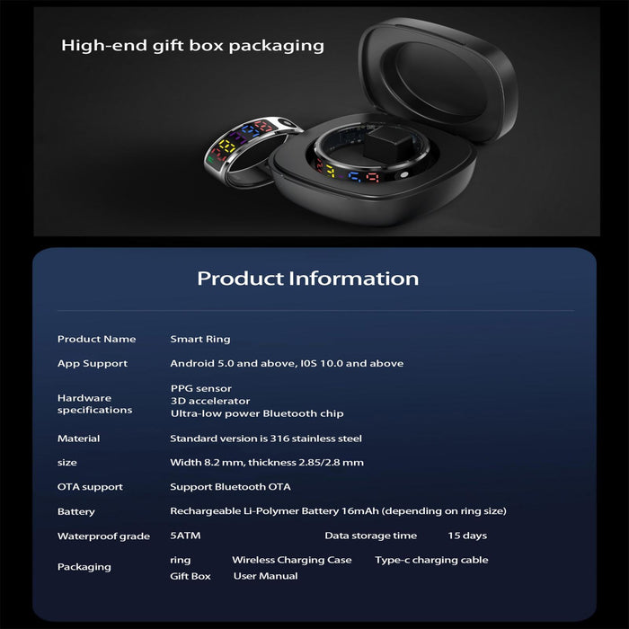 Smart Ring R12 Size 12 Heart Rate Blood Oxygen Sleep Sports