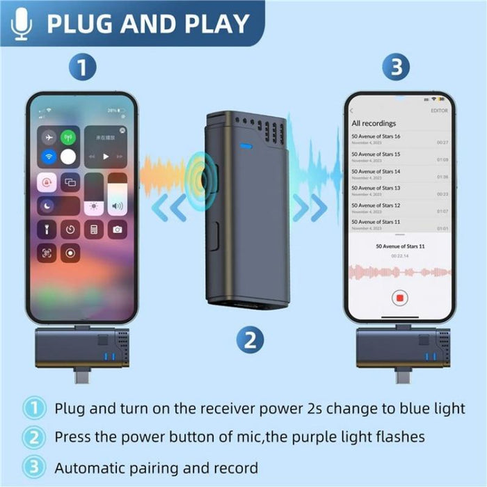 3-In-1 Wireless Lavalier Microphone 3.5Mm Type-C 8 Pin