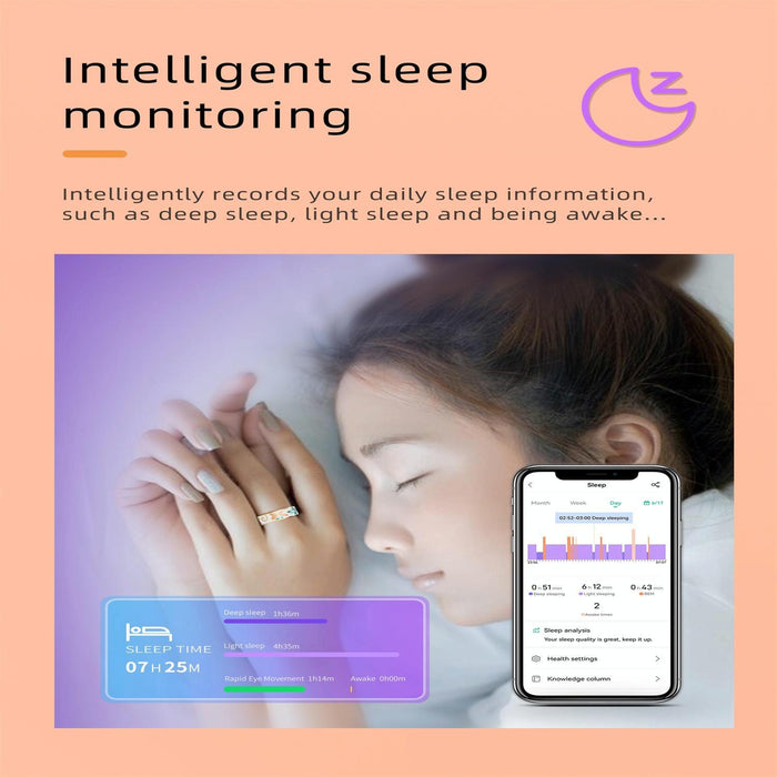 Smart Ring R18 Size 6 Heart Rate Blood Oxygen Sleep Family Care Rose Gold