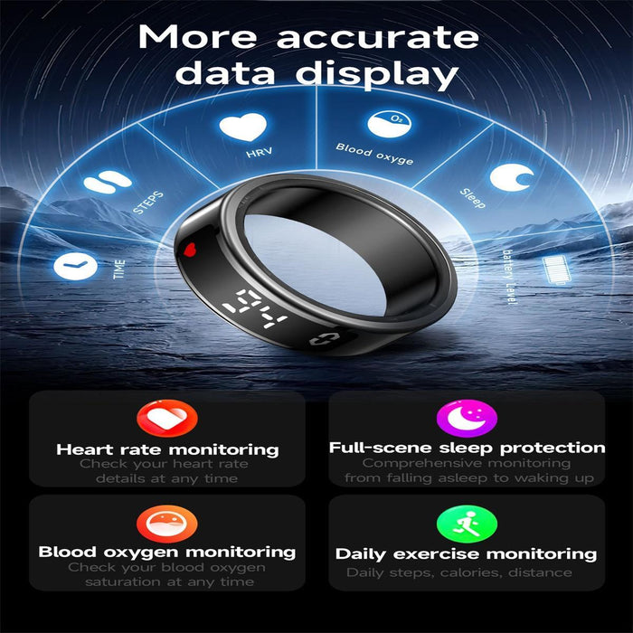 Smart Ring Size 9 Heart Rate Blood Oxygen Sleep Monitoring Sport Modes