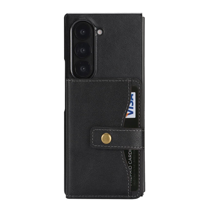 For Samsung Galaxy Z Fold7 5G Magnetic Button Card Bag Magsafe Ring Leather Phone Case