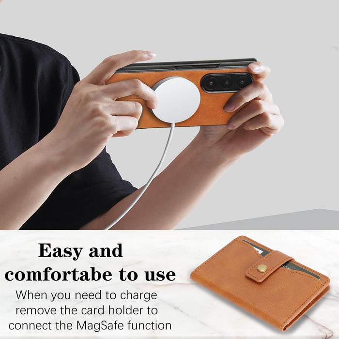 For Samsung Galaxy Z Fold7 5G Magnetic Button Card Bag Magsafe Ring Leather Phone Case