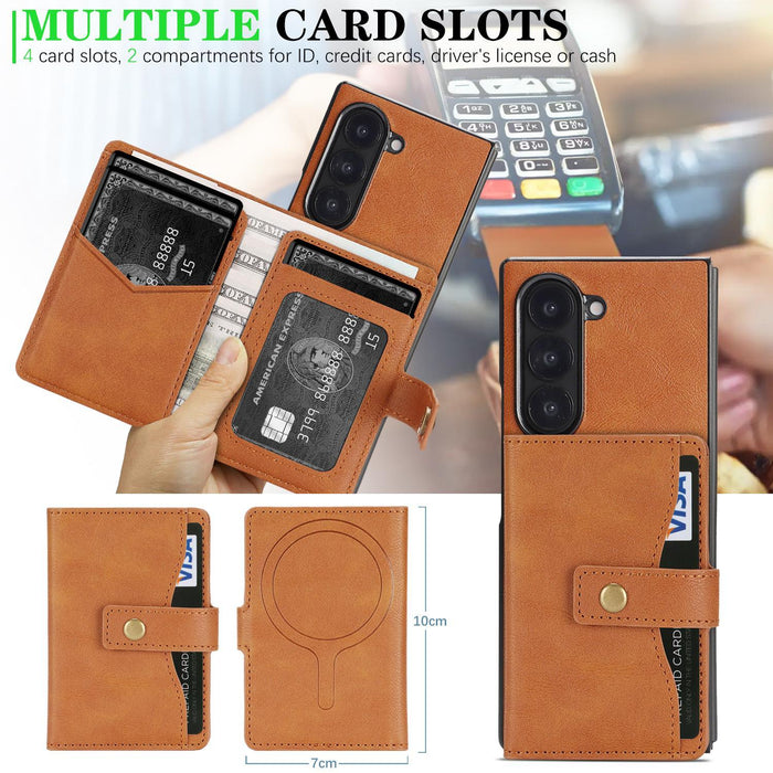 For Samsung Galaxy Z Fold7 5G Magnetic Button Card Bag Magsafe Ring Leather Phone Case