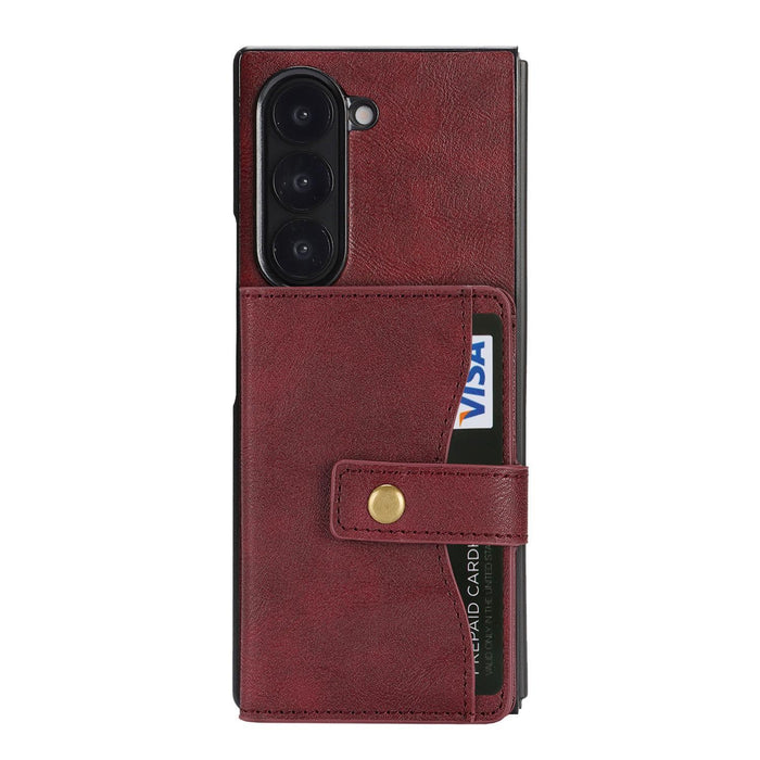 For Samsung Galaxy Z Fold7 5G Magnetic Button Card Bag Magsafe Ring Leather Phone Case