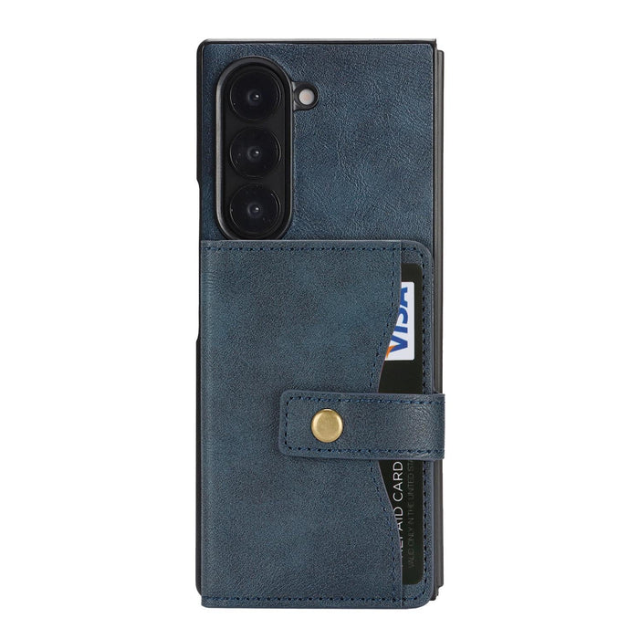 For Samsung Galaxy Z Fold7 5G Magnetic Button Card Bag Magsafe Ring Leather Phone Case