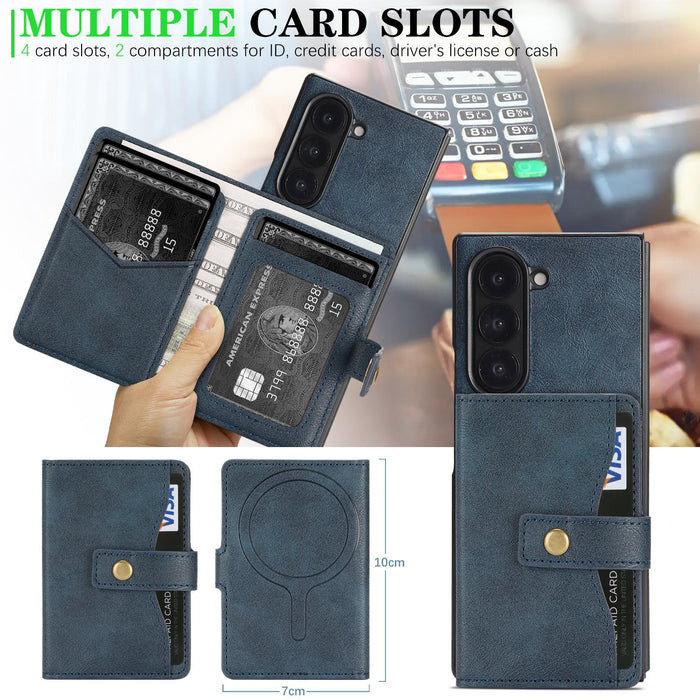 For Samsung Galaxy Z Fold7 5G Magnetic Button Card Bag Magsafe Ring Leather Phone Case
