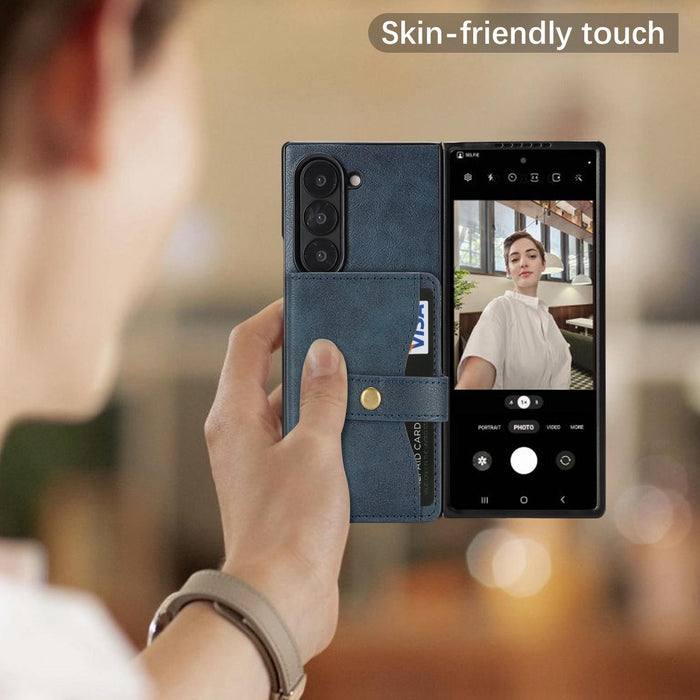 For Samsung Galaxy Z Fold7 5G Magnetic Button Card Bag Magsafe Ring Leather Phone Case