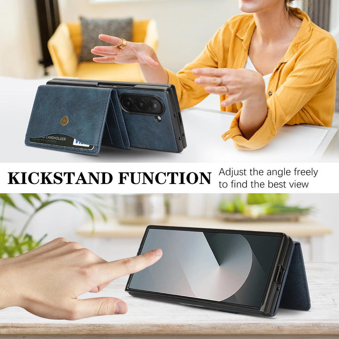 For Samsung Galaxy Z Fold7 5G Magnetic Button Card Bag Magsafe Ring Leather Phone Case