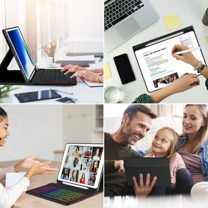 For Samsung Galaxy Tab A9+ Magnetic Gradient Keyboard Silicone Full Cover Leather Case