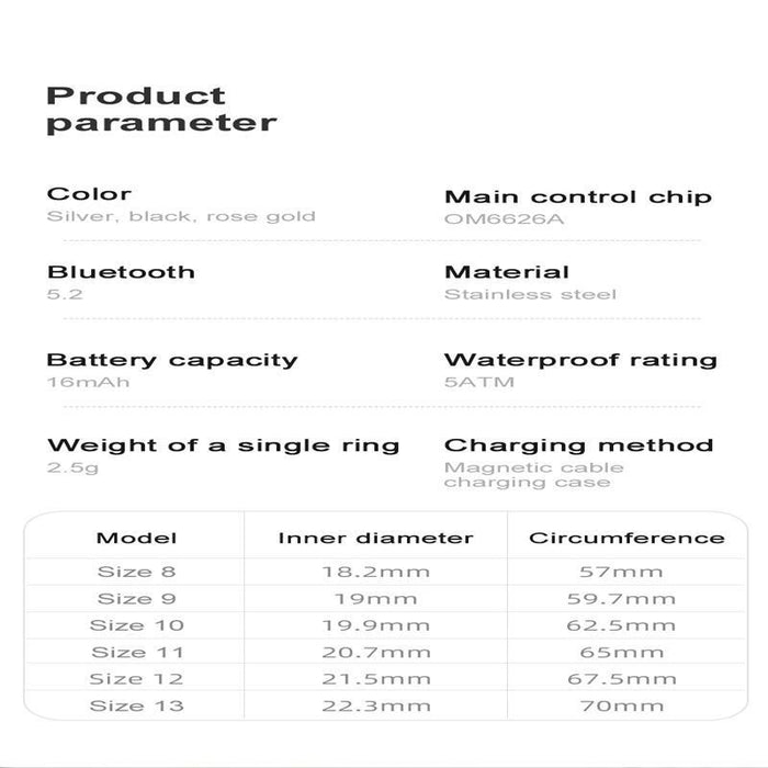Smart Ring With Heart Rate Oxygen & Sleep Monitoring Size 12