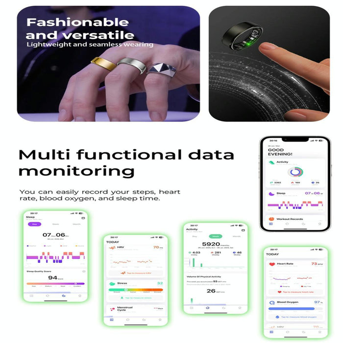 Smart Ring R100 Size 8 Heart Rate Oxygen Sleep Camera