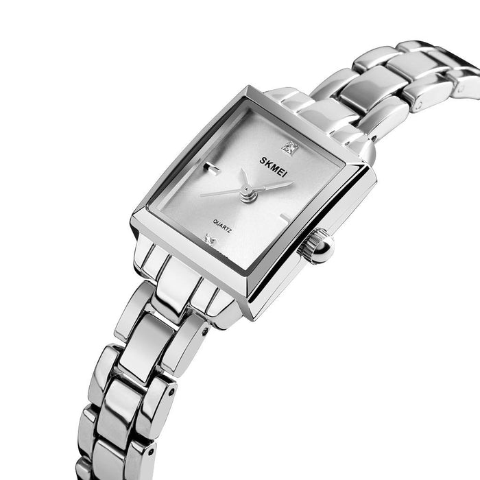 1407 Business Fashion Diamonds Delicate And Elegant Square Zinc Alloy Quartz Watch For Women Silvery