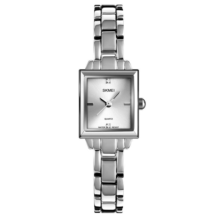 1407 Business Fashion Diamonds Delicate And Elegant Square Zinc Alloy Quartz Watch For Women Silvery