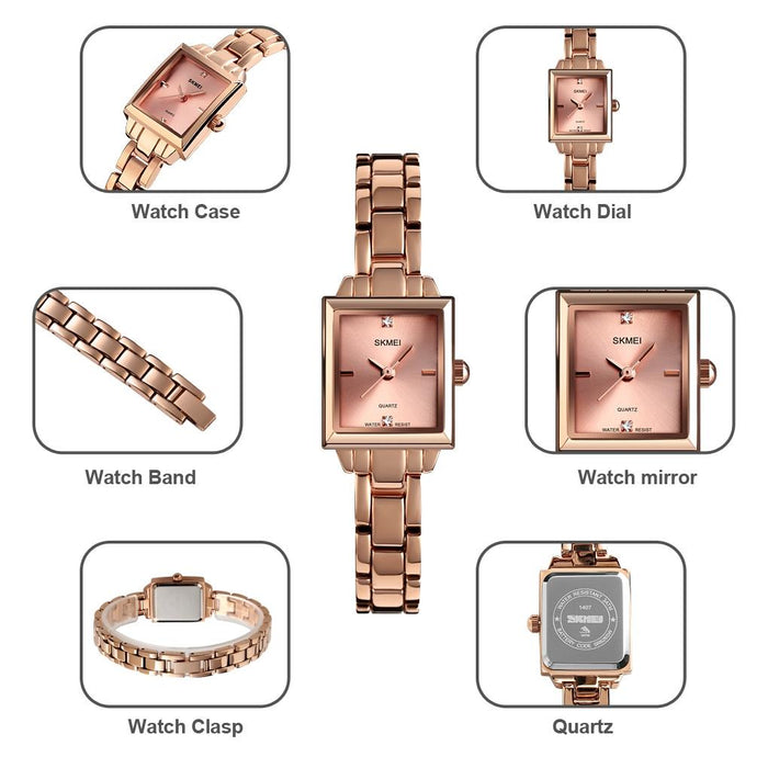 1407 Business Fashion Diamonds Delicate And Elegant Square Zinc Alloy Quartz Watch For Women Silvery