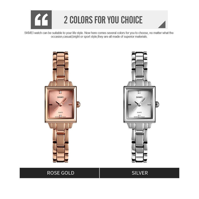 1407 Business Fashion Diamonds Delicate And Elegant Square Zinc Alloy Quartz Watch For Women Silvery