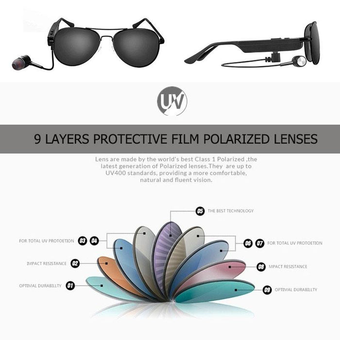 A8 Wireless Bluetooth Sunglasses Music Earphones Smart Glasses Earbud Hands-Free With Mic