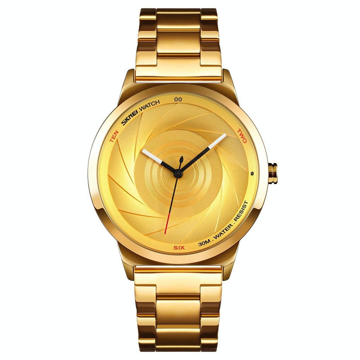 9210 Fashion Trend Men Business Simple Three-Dimenional Surface Waterproof Gold Quartz Watch